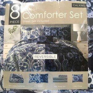 brand new Abigail 8-Piece Reversible California King Comforter Set in NAVY BLUE